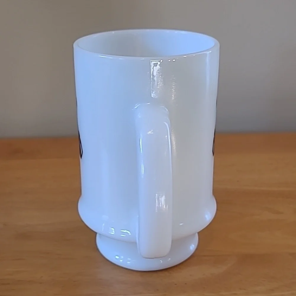 VINTAGE Milk Glass Bowling Theme Double Sided Graphic Pedestal Mug - Picture 5 of 14